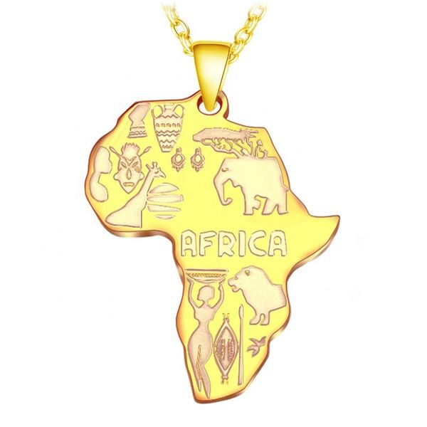 

personalized engraved stainless steel jewelry hiphop africa map necklace, Silver