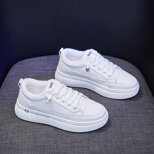 

2020 women's winter sneakers warm fur black platform sneakers plush casual shoes woman ladies leather vulcanize shoes