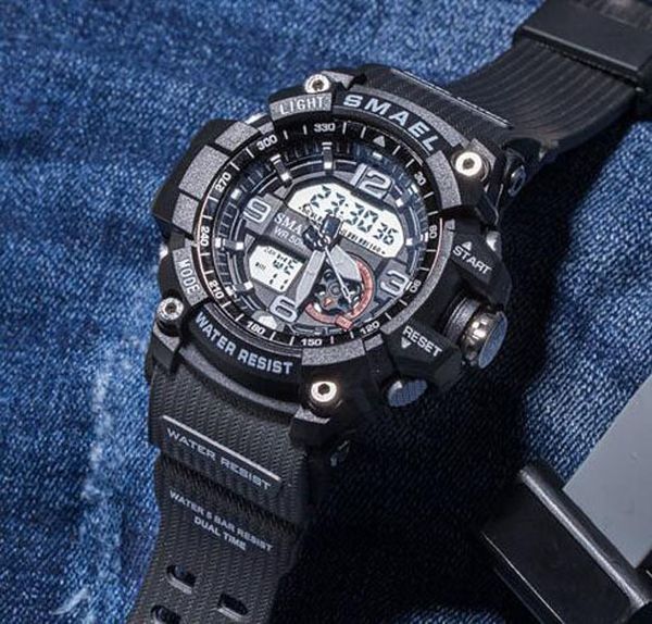 

valentine's day new smael 1808 quartz ditigal mens womens watch multifunction boy black tup strap student sport watches a06c1, Slivery;brown