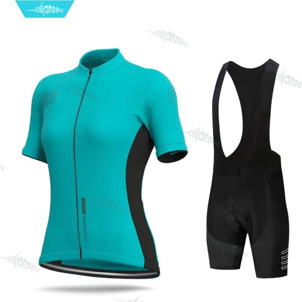 

new women jersey set fashion cycling clothing short sleeve bike uniform 2020 summer bicycle suit breathable simple solid color, Black;blue