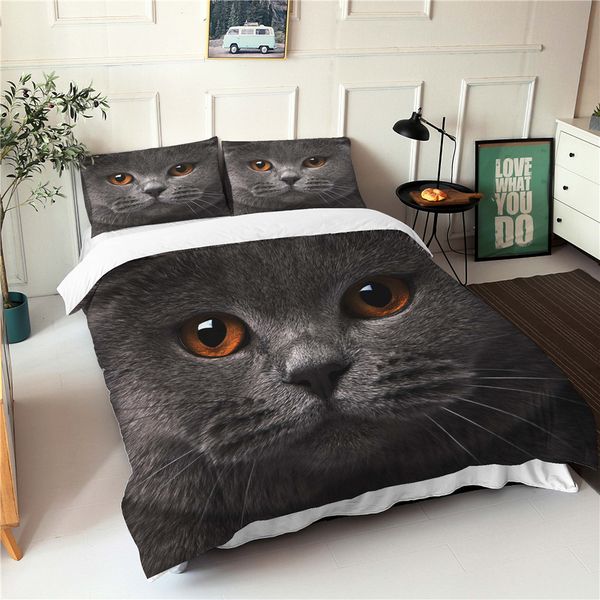 

3d cat printing bedding set kawaii animal duvet cover pillowcases 2/3 pc no bedsheet single full double size custom home textile
