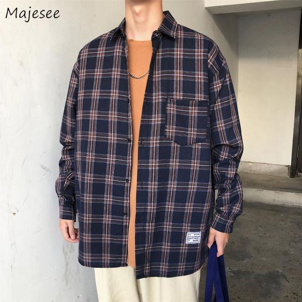 

men shirts plaid long sleeve chic simple korean style mens all-match streetwear casual bf trendy shirt retro loose students new, White;black