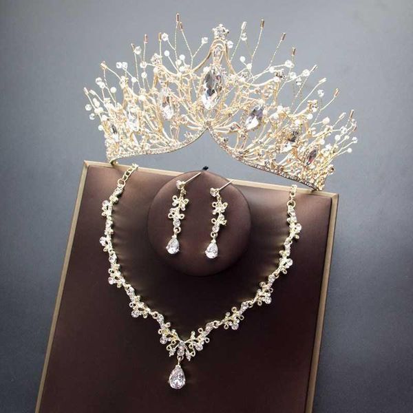 

new bride's headdress high-end grand crown, wedding dress and headwear accessories, three piece set, red same, Silver