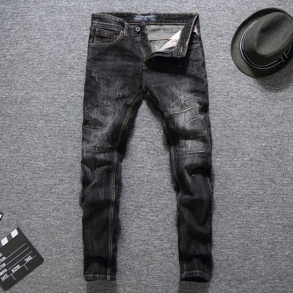 

2021 new italian style fashion men slim fit embroidery designer distressed ripped denim trousers streetwear hip hop cotton pants x5ds, Blue
