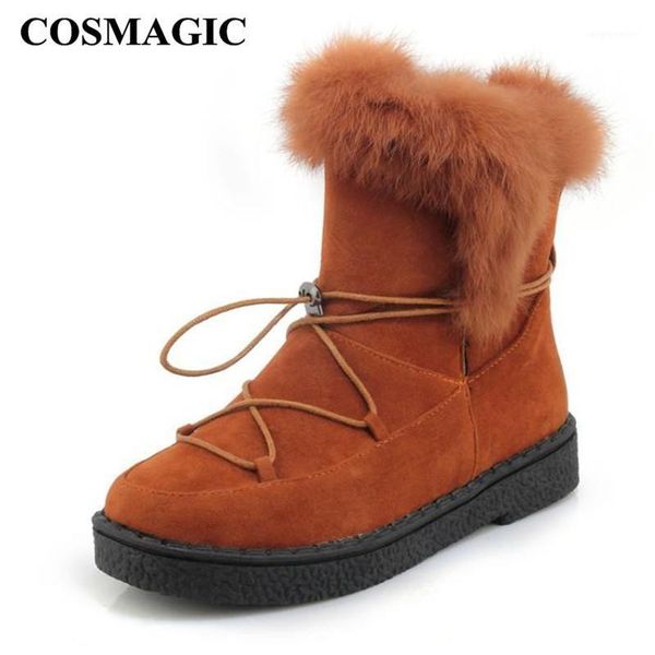 

cosmagic 2020 new fashion women winter ankle snow boots fur inside platform thermal solid botas mujer plus plush1, Black