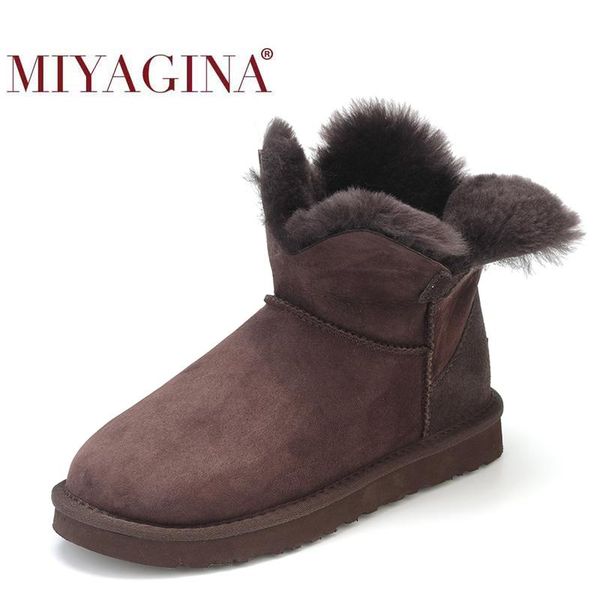 

miyagina new arrival 100% real fur classic mujer botas genuine sheepskin leather snow boots winter shoes for women, Black
