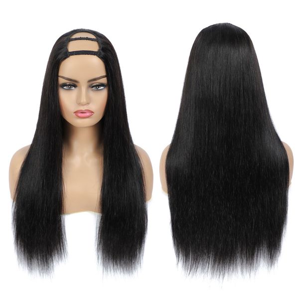 

150% glueless straight u part wigs malaysian human hair wig machine made remy hair wigs u part, Black;brown