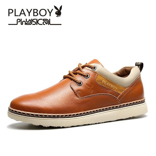 

playboy men's shoes. new men 's casual genuine leather shoes. british lace casual business dress shoes men's oxfords, Black