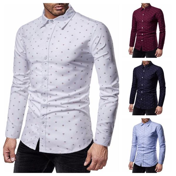 

men's casual shirts mens 2021 anchor print loose-fitting long-sleeve, White;black