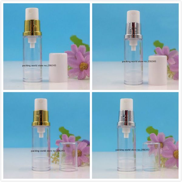 5 ml Temizle Plastik Havasız Şişe Altın / Gümüş Püskürtücü Pompa Beyaz / Temizle Kapak Toner / Tuvalet / Su / Püskürtücü Cilt Bakımı Ambalaj