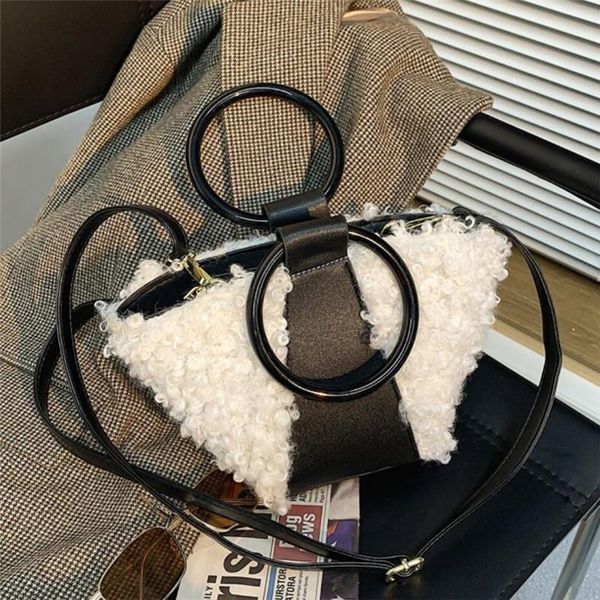 

toyoosky contrast color ring tote bucket bag 2020 winter новое качество кожа pu женщин дизайнерские сумки плюшевые сумки плеча