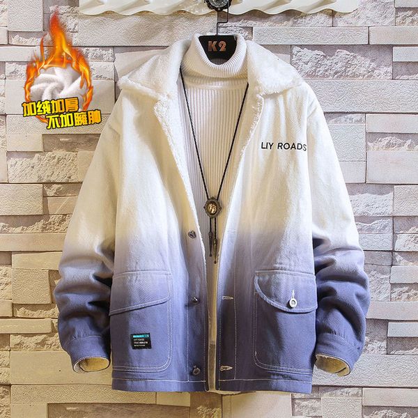 

20men's color warm new big fat winter coat denim clothes jacket wojc, Black;brown