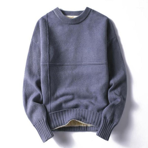 

autumn and winter round neck sweater men's plus velvet thick sweater warm inside bottoming fashion coat1, White;black