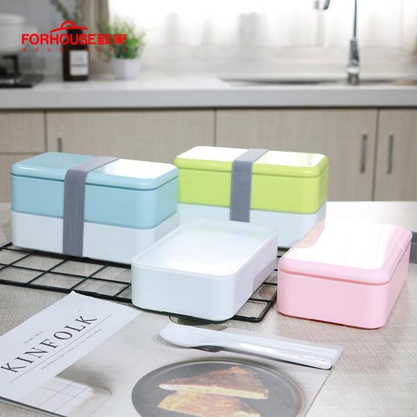 

1.2l портативный 2 layer lunch box контейнер еды microwavable печь bento портативный герметичные закуска с ложки палочки jllldc