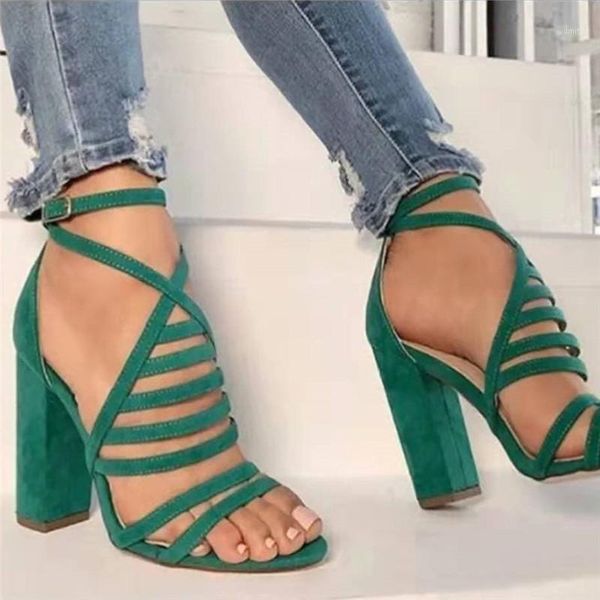 

fashion women suede open toe high square heel sandals buckle strap dancing shoes bohemia luxury zapatos de mujer verano1, Black