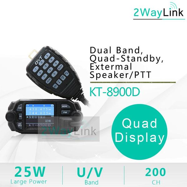 

25w quad band qyt kt-8900d mobile car radio 4 band 136-174mhz/400-480mhz upgrade kt8900 car walkie talkie 10 km bj-218 bj-318