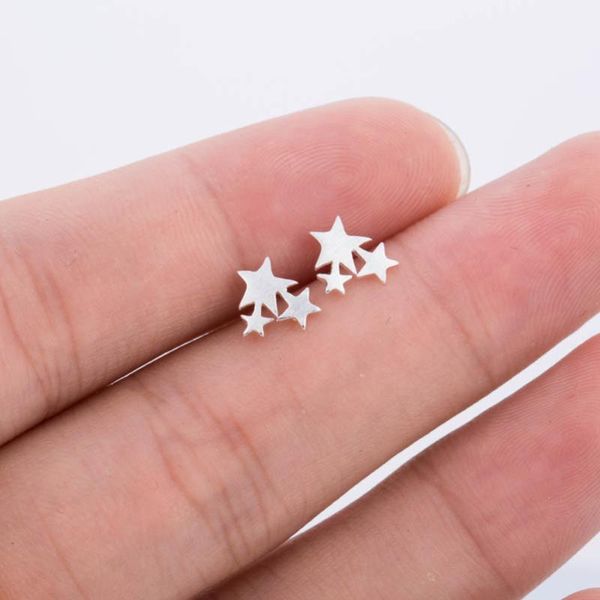 

stud smjel fashion tiny 3 different size stacked stars earrings for women star earing accessories birthday gift syed024, Golden;silver