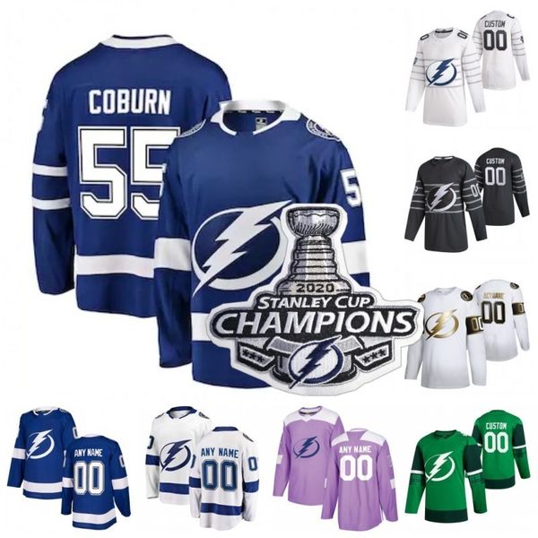 

custom 2020 stanley cup champions tampa bay lightning anthony cirelli blake coleman braydon coburn carter verhaeghe hockey jersey stitched, Black;red