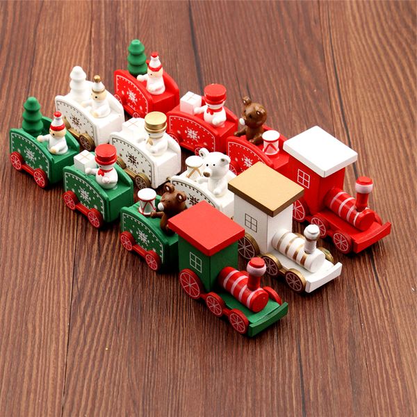 

painted wood christmas decoration for train home with santa/bear xmas kid toys ornament navidad new year gift