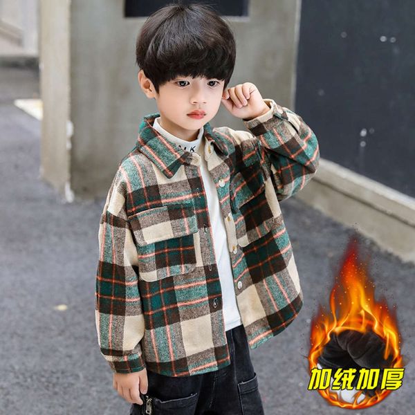

children's coat autumn and winter 2020 new foreign sle middle school boy's handsome korean plush thickened shirt, Black