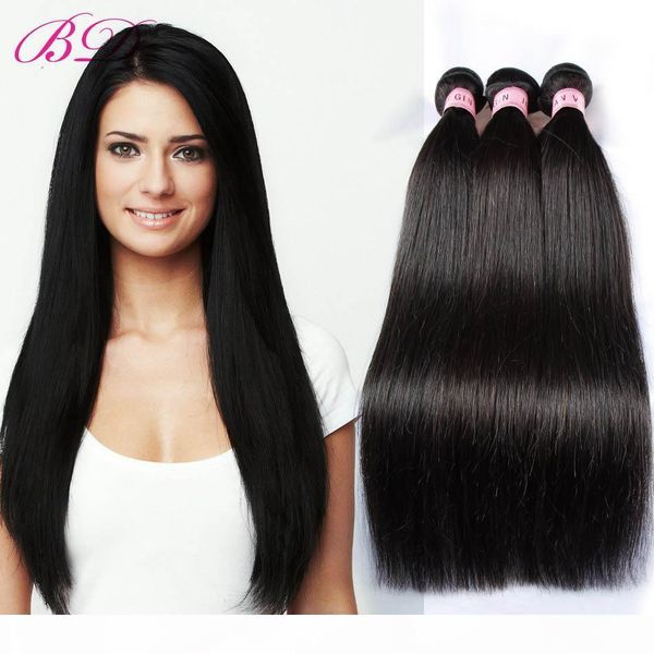

bd silky straight human hair extensions indian straight human hair weave double layers 3 4 bundles one set, Black
