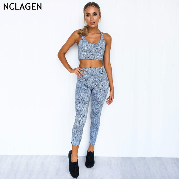 

nclagen women fitness yoga set 2 piece floral sportswear gym leggings and push-up elastic sport outfit clothes workout suit, White;red