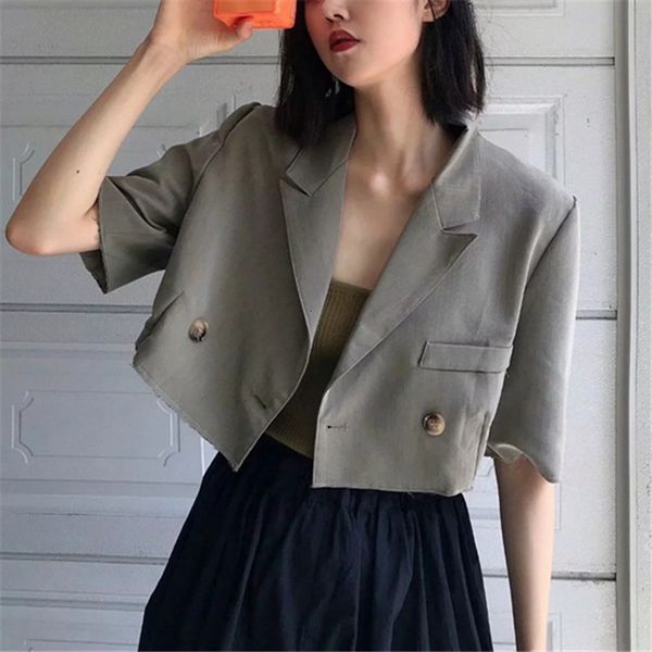 

high street chic coats short blazers half sleeves personality disused by women in early female autumn outerwear breasted coat fold try7, White;black