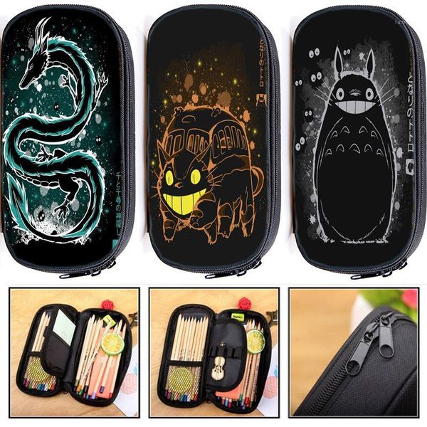 

tonari no totoro collage pencil case boys girls large spirited away cosmetic bags purses school storage bags fashion make up bag1