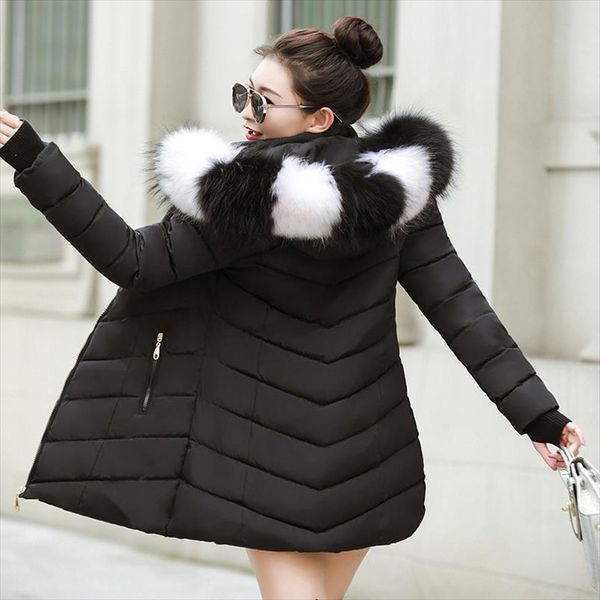 

winter women jacket 2020 thick warm padded outwear women long womens winter coats removable fur collar jackets parkas, Black