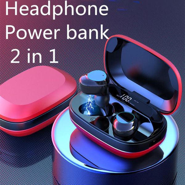 

2021 tws wireless bluetooth earbuds earphones power bank 2 in 1 bluetooth 5 metal led digital display running sports game gray