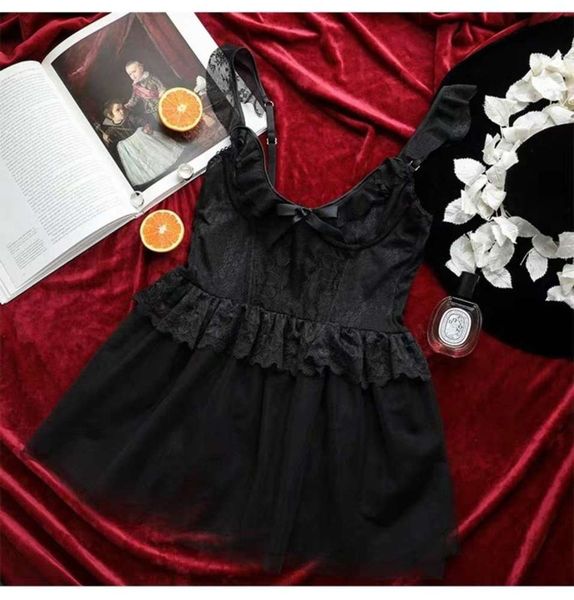 

fishbone nightdrs princs a-033 transparent french underwear tulle seductive short skirt set, Black;white