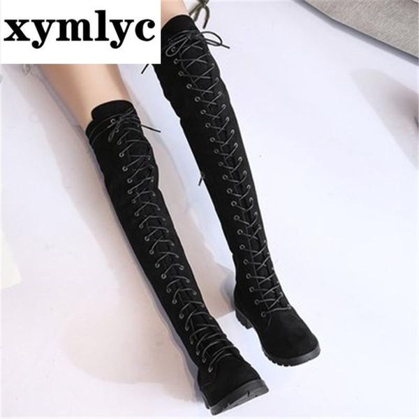

autumn winter woman over knee boots flat heel woman long boots fashion sweet daily footwear size 34-43 black purple
