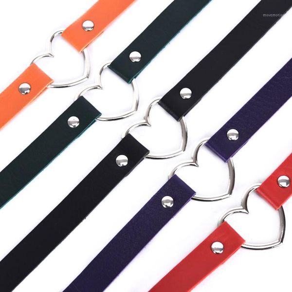

new lovely heart decoration collar necklace pu leather chokers stylish fashion vacation jewelry black red orange white necklace1, Golden;silver