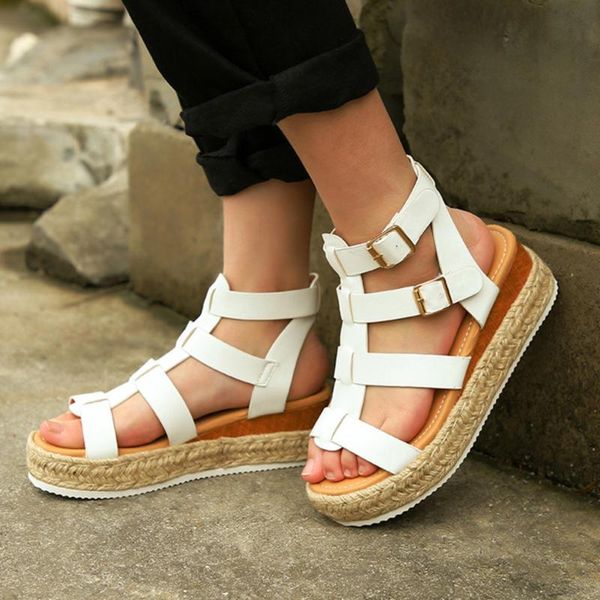 

summer women shoes beach sandals ladies fashion roma flat heel solid peep toe sandals casual shoes sandales size 35- 43, Black