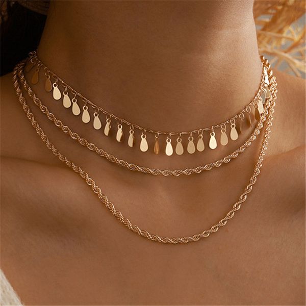 

2021 new punk multilayer leaf chokers necklaces thick gold chain necklace for women fashion jewelry gift, Golden;silver