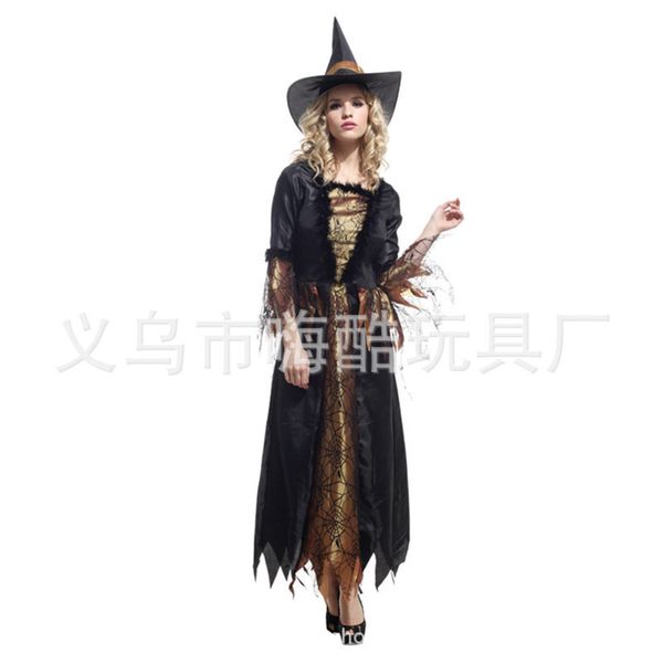 

luxury costume noble halloween party gold witch dress w0042, Black;gray