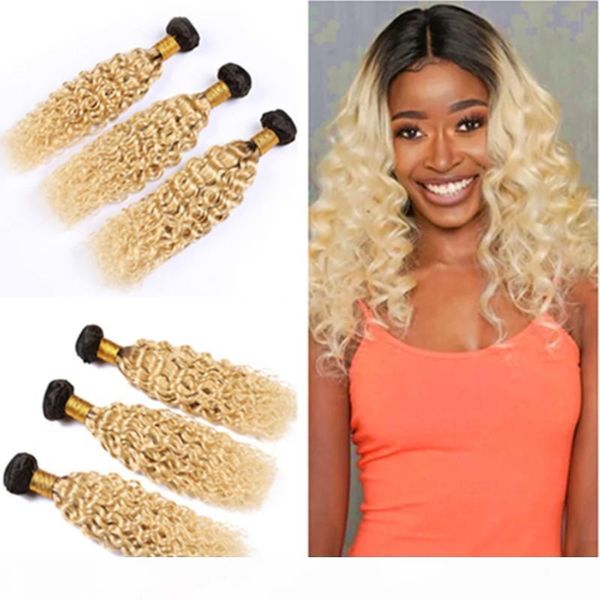 

#1b 613 ombre weaves dark root virgin hair extensions peruvian wet and wavy human hair bundles blonde ombre water wave virgin hair wefts, Black;brown