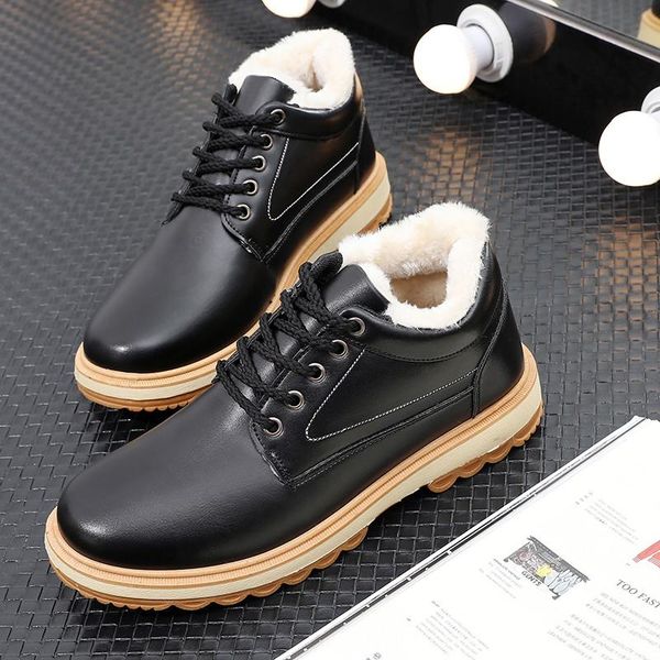 

boots 2021 autumn and winter men's snow leather thick rubber warm non-slip waterproof retro style, Black