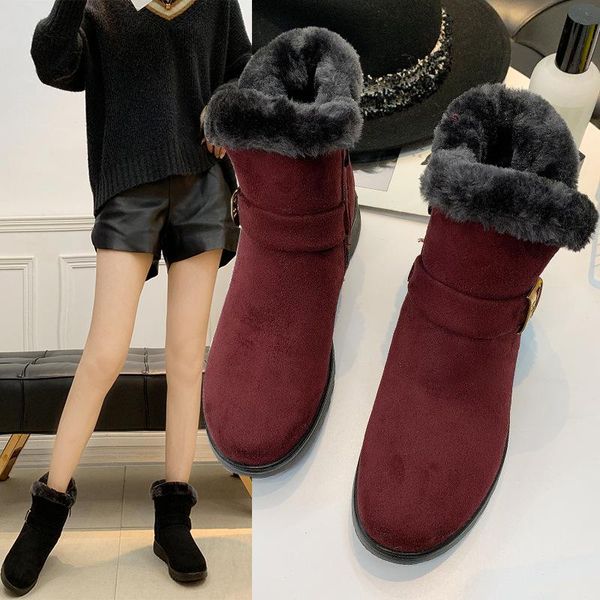 

ms. mother cotton shoes plus velvet women's boots large size middle-aged women's shoes short boots flat plus cotton, Black