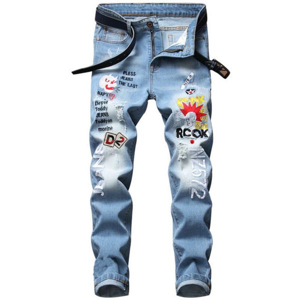 

Men's Jeans Fashion Sweat Knee Protector Patchwork High Street Fashions Jogger Trousers Men Elastic Waist Harem Pant Pencil 34, Blue