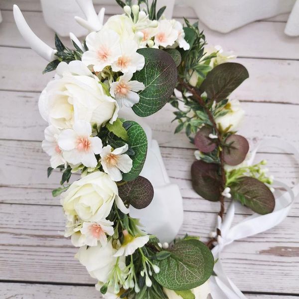 

rose flowers crown festival headband women hair accessories headdress bridesmaid girl floral garland wedding floral jllgng