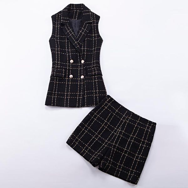

high-quality autumn and winter new korean women's plaid fashion suit ladies temperament suit vest shorts two-piece1, White
