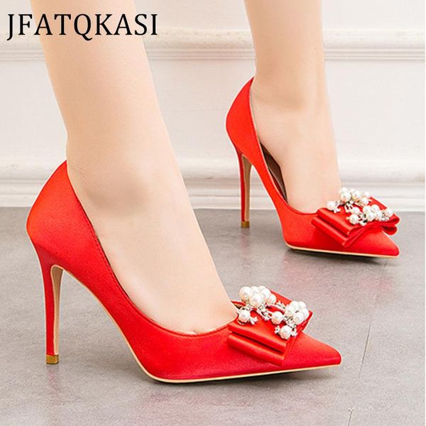 

women high heels summer single shoes pointed pearl decoration party woman pumps fashion butterfly-knot ladies shoes 2020 new, Black