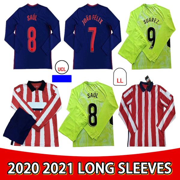 

2020 new soccer jersey joao felix morata saul felipe koke j.m. gimenez 2021 long sleeve home away high-quality football shirt, Black;yellow