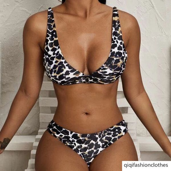 

2021 single fashion leopard cow flower triangle bikini swimsuit woman, White;black