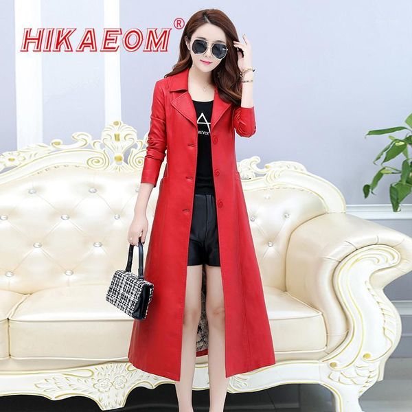 

fashion x-long faux leather jacket female winter autumn plus size pu leather coats female single breasted sashes trench outwear1, Black