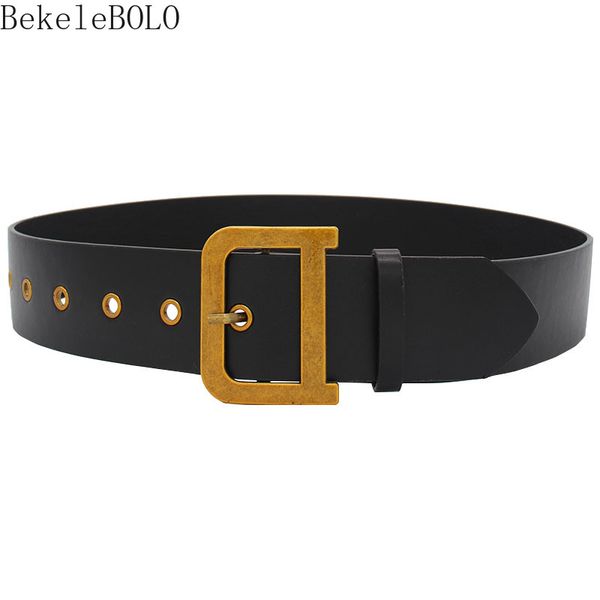

ins leather belt woman dress waistband decorate fashion black 5cm wide luxury retro pin buckle belts for women, Black;brown