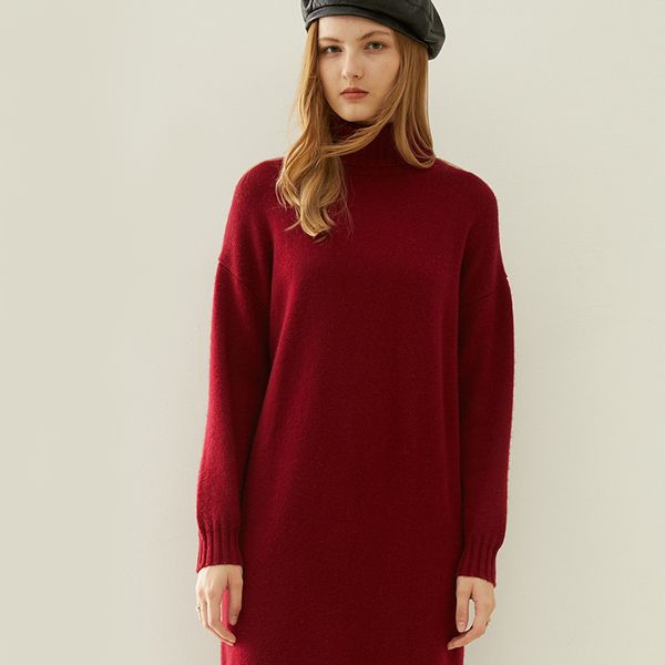 

2021 100% dress pure winter new arrival longer wool long-sleeve thick collar warm dresses vmu9, Black;gray