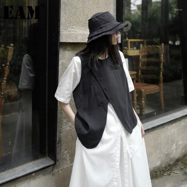 

eam] women loose fit black irreuglar split temperament vest new round neck sleeveless fashion tide spring autumn 2021 1db1691, Black;white