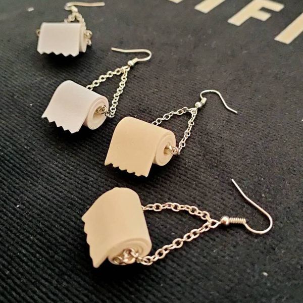 

fashion personality roll earhook toilet paper earrings, Silver